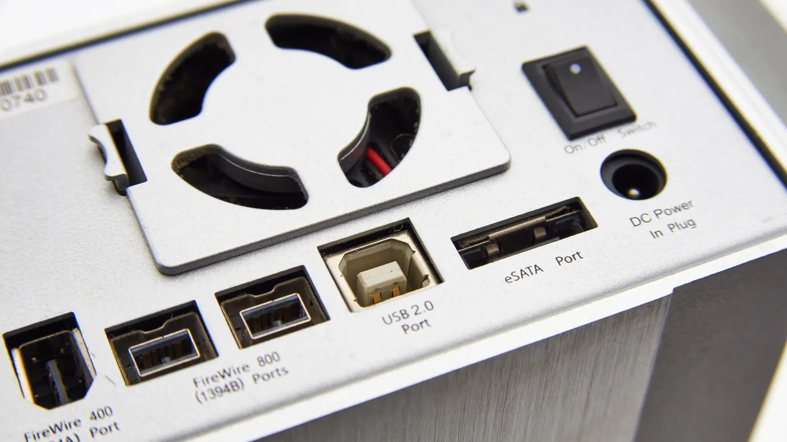 Ports on the back of an external hard drive