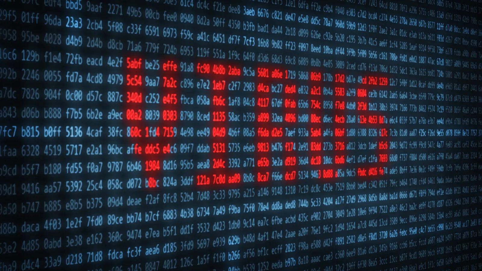 Screen of numbers with highlighted red characters