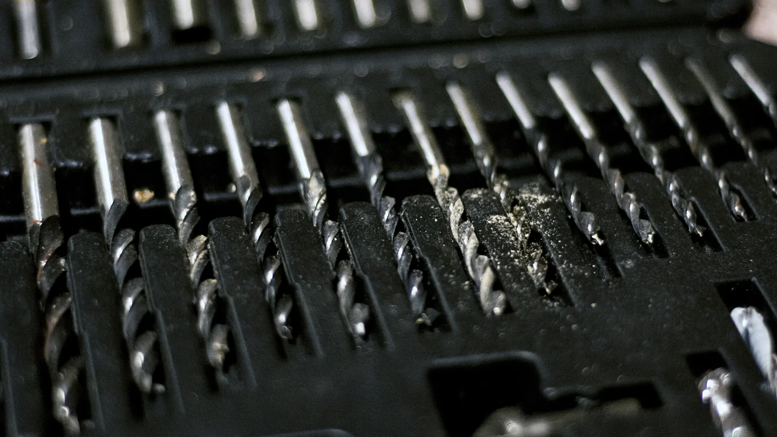 Rows of metal sockets in a toolbox