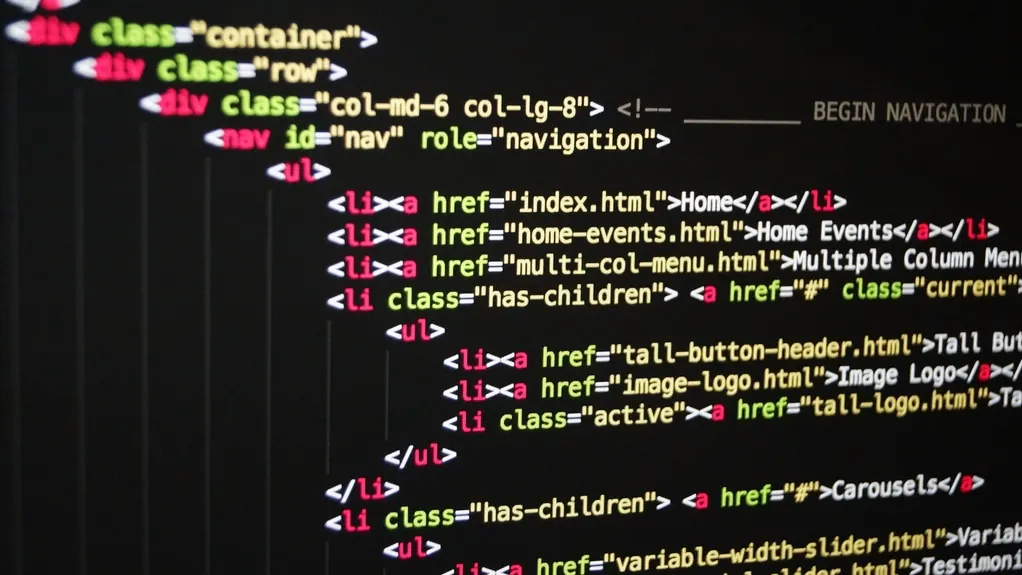 HTML code on a dark screen