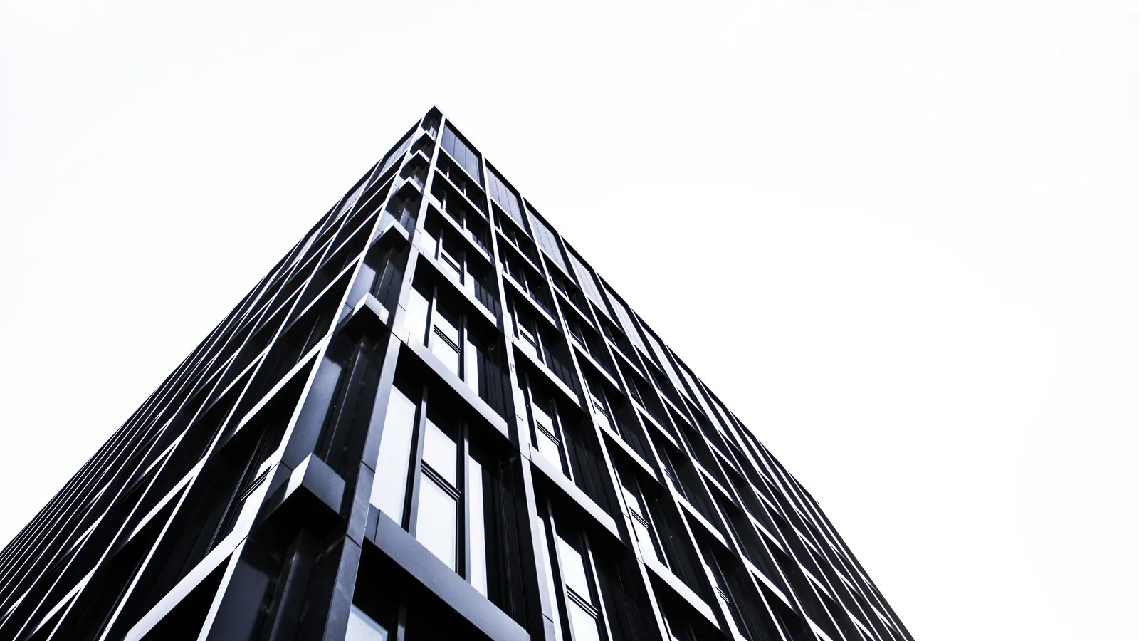 Tall office building seen from below