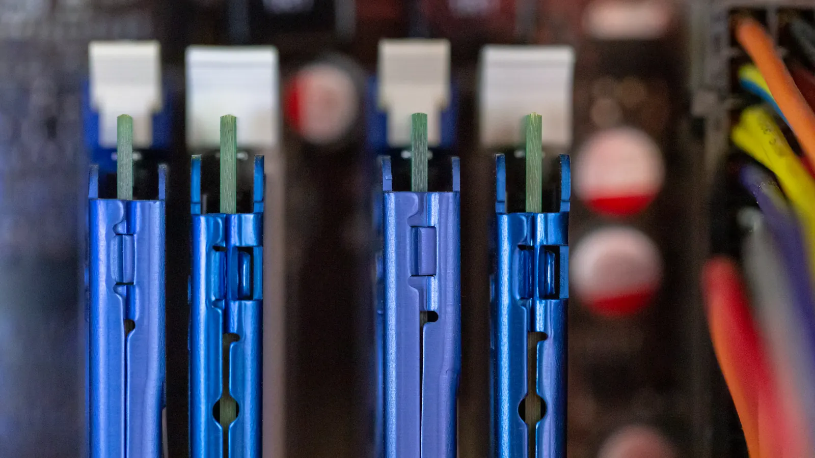 Close-up of blue memory modules in a computer